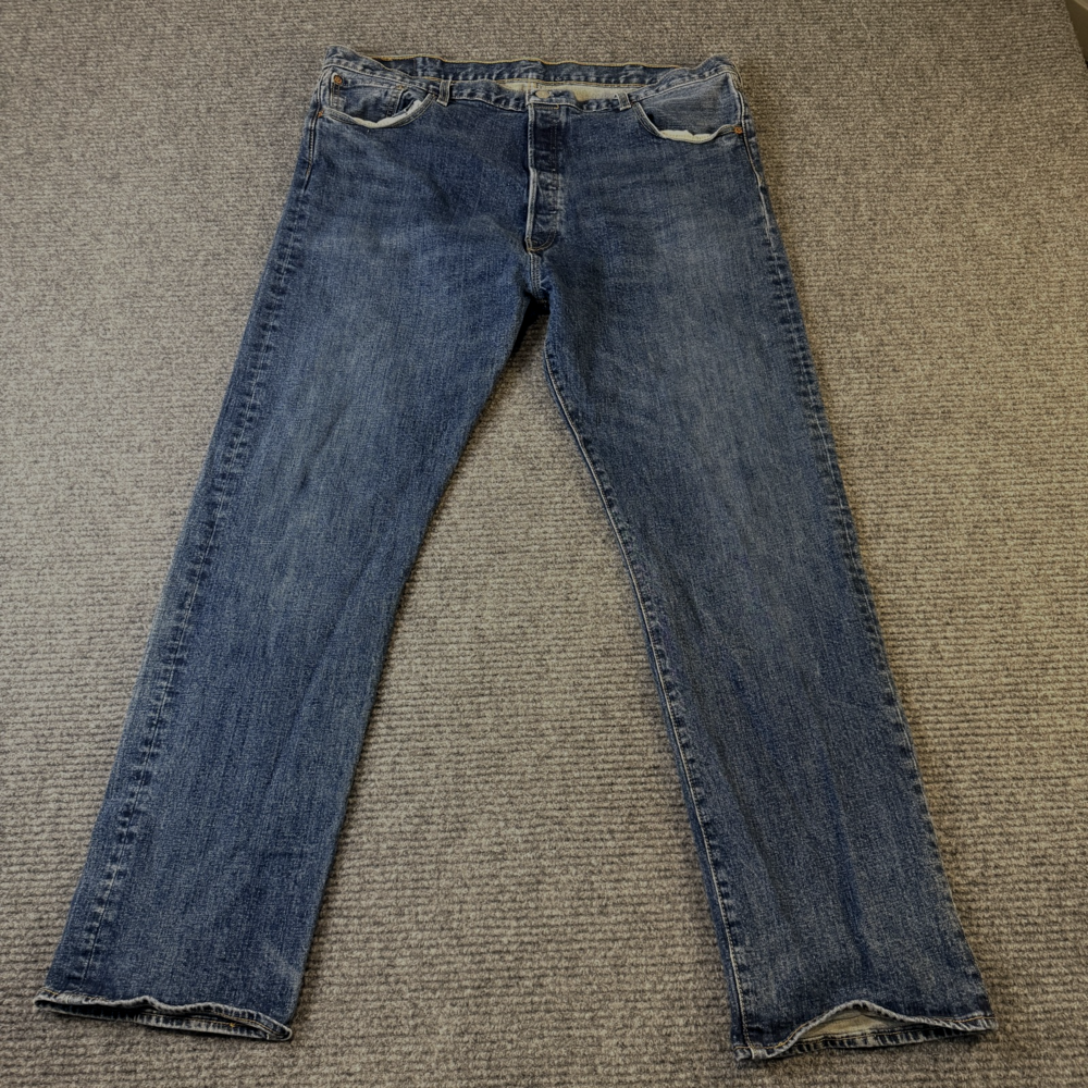 Levis 501 Jeans Mens 42x32 Blue Denim Straight Leg Button Fly Distressed Vintage